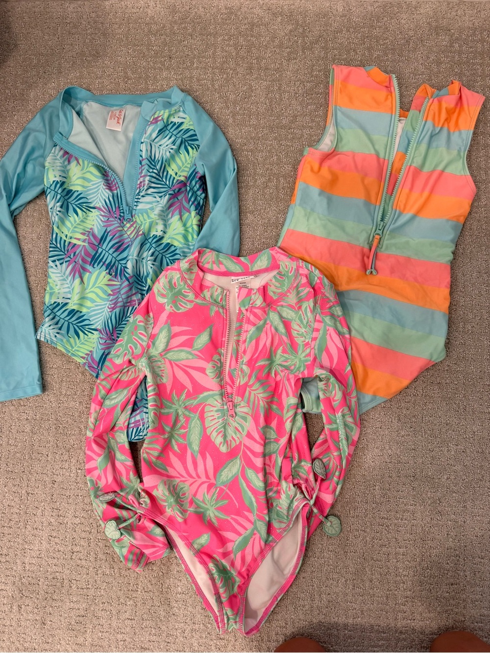 Cat & Jack Girls Large 3 one piece Swim Set lot rash gaurd